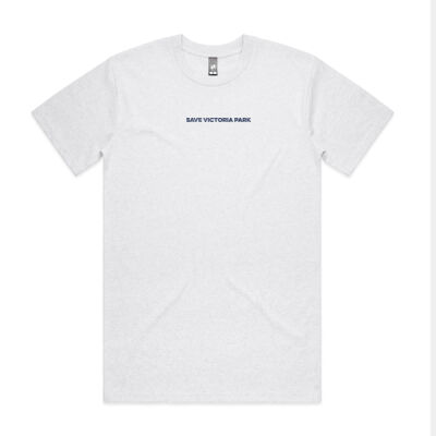 Save Victoria Park Men’s Crew Tee (White with Navy Print) - Longer Length Thumbnail