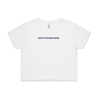 Save Victoria Park Women's Crop Tee (White with Navy Print) Thumbnail