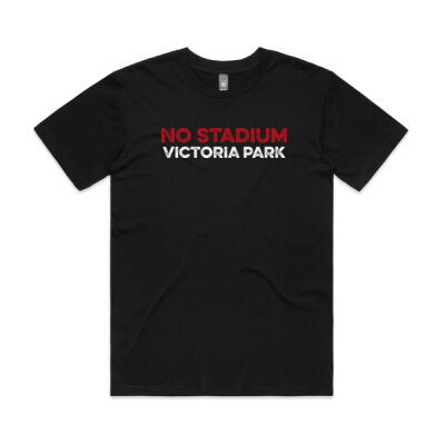 No Stadium Men’s Crew Tee (Black with Red and White Print) Thumbnail